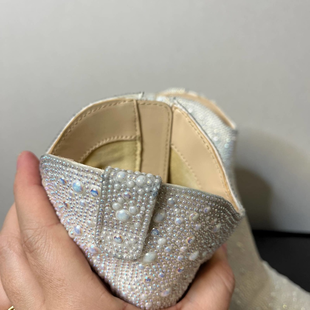 Betsey Johnson Cream Pearl-Embellished Western Ankle Boots - Picture 3 of 8